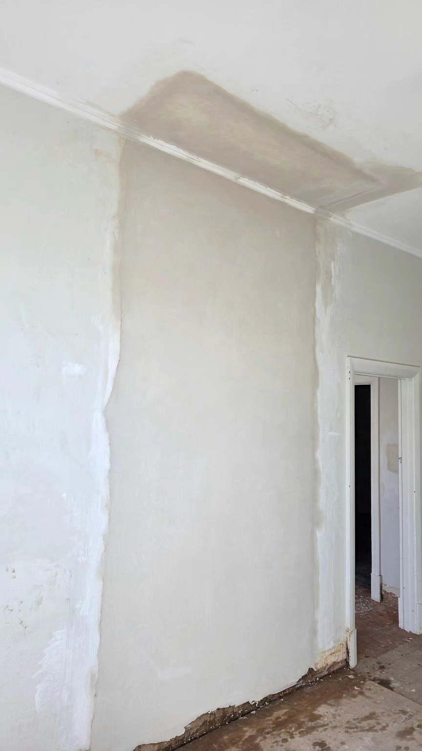 Fresh lime plaster wall in an older home